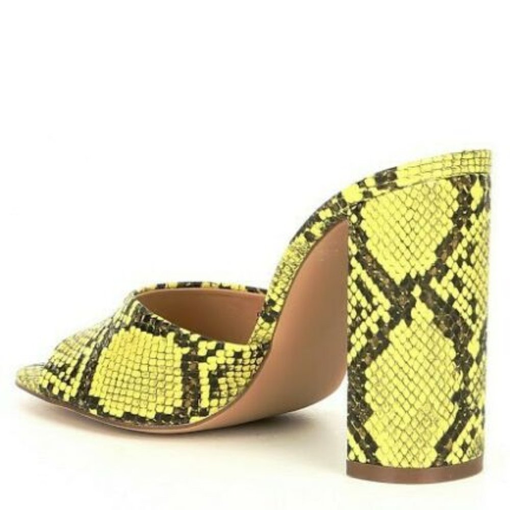 Yellow Snake Print Slip On Block Heel Mules - image 6